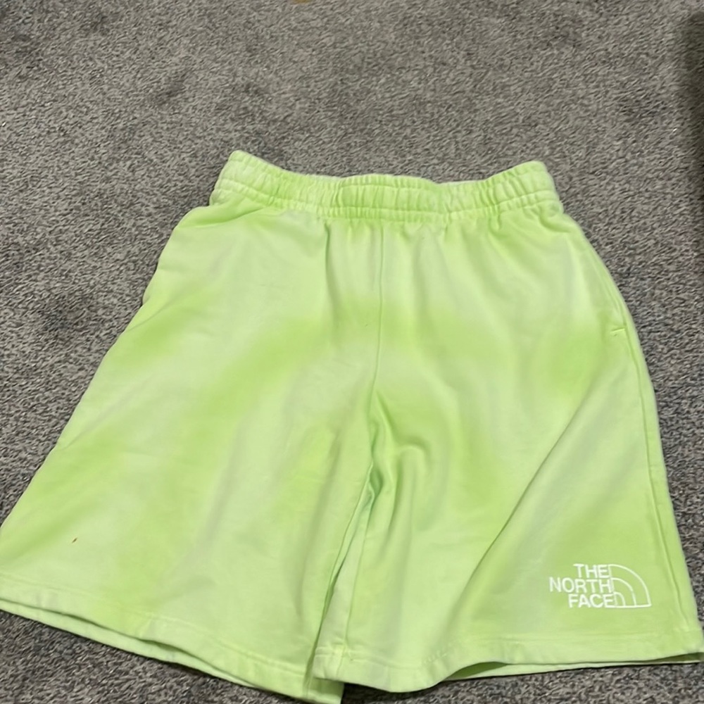 Neon green/white cloud North Face Shorts